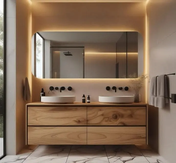 15 Modern Farmhouse Bathroom Ideas That Bring Rustic Charm & Modern Comfort 4 Reclaimed Wood Vanity