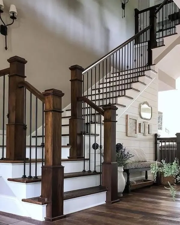 20 Stunning and Unique Staircase Ideas for a Modern Home That Elevate Every Step 8 Rustic Farmhouse Staircase with White Risers