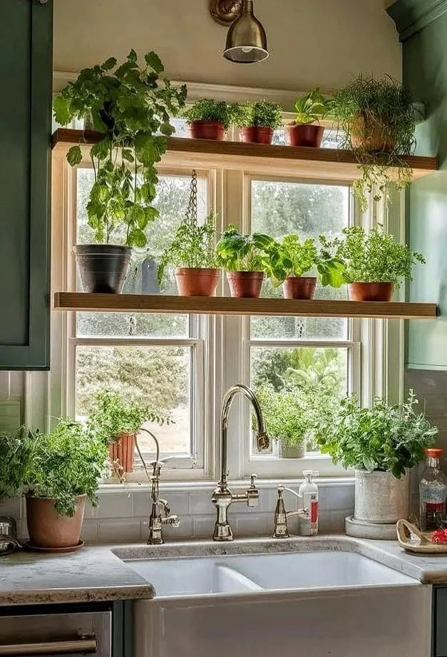 Terracotta Pots Filled with Fresh Herbs