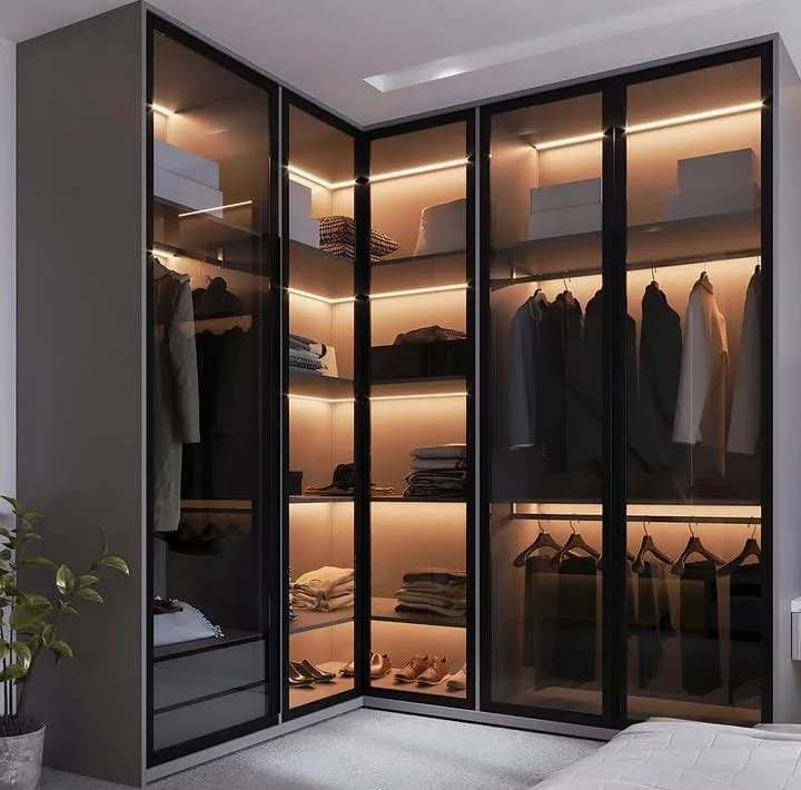  Glass Door Wardrobe with Ambient Backlighting