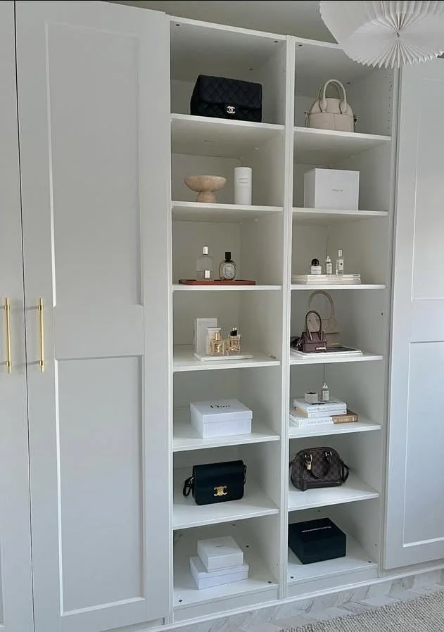 Open Wardrobe Section with Decorative Baskets